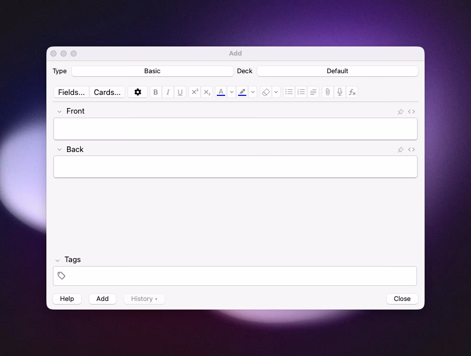Anki Add Note Window