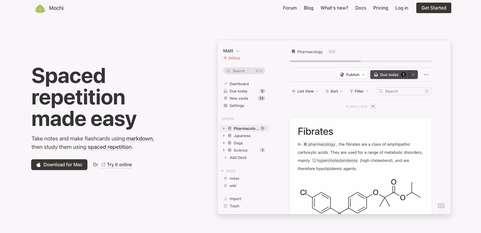 Mochi Spaced Repetition App Website