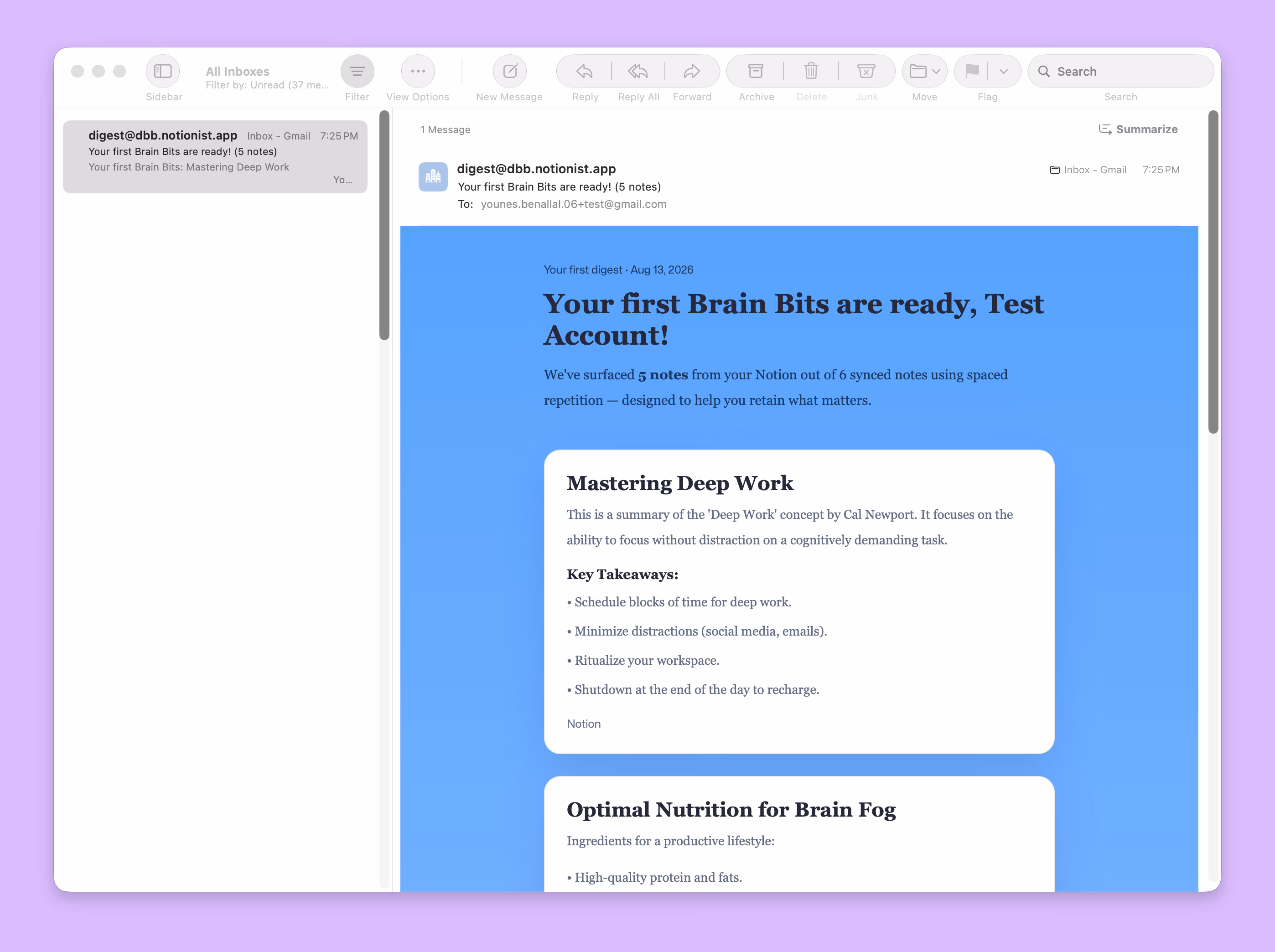 daily email with random notes from daily brain bits