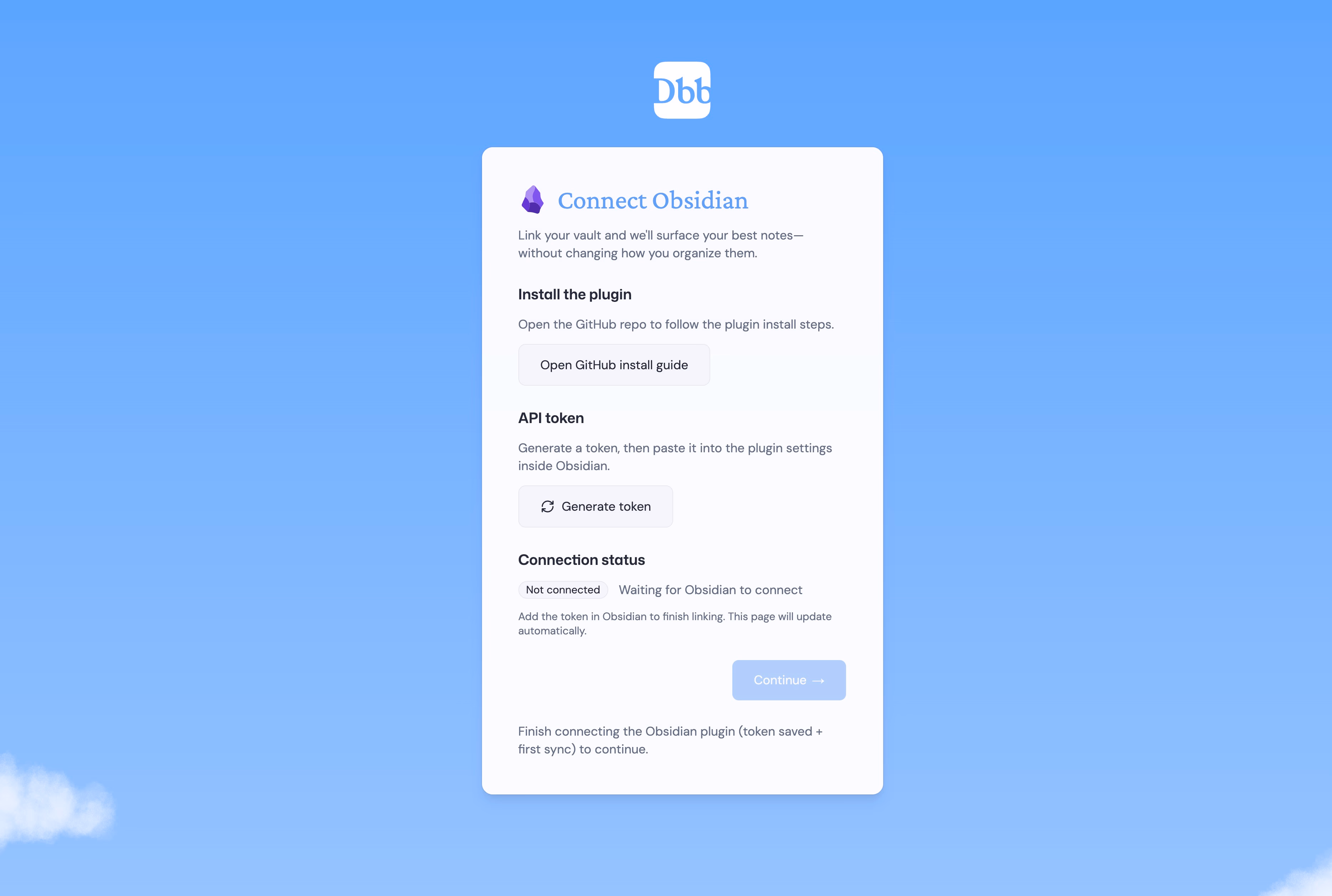 Daily Brain Bits Obsidian plugin setup screen