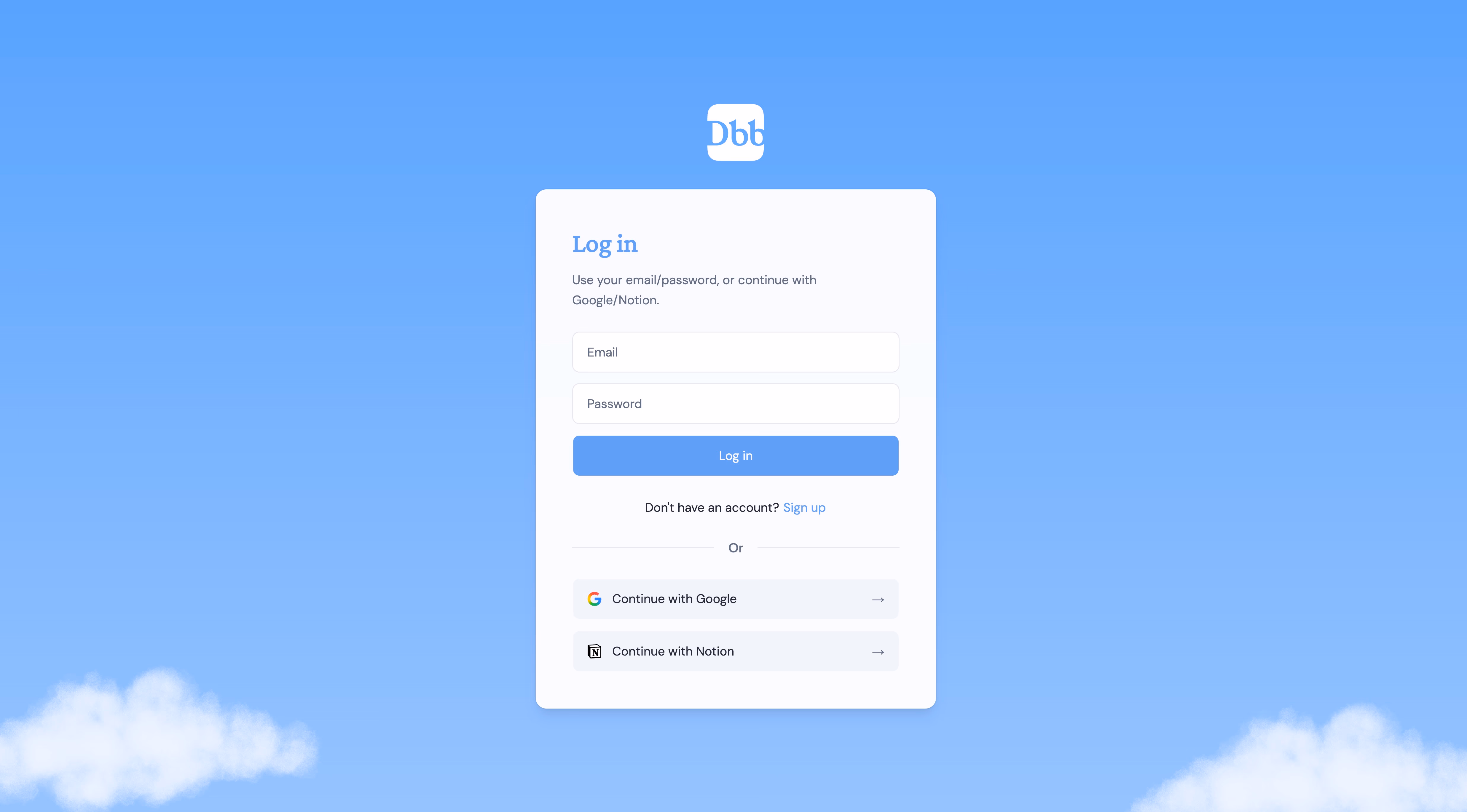 Daily Brain Bits login screen with clouds