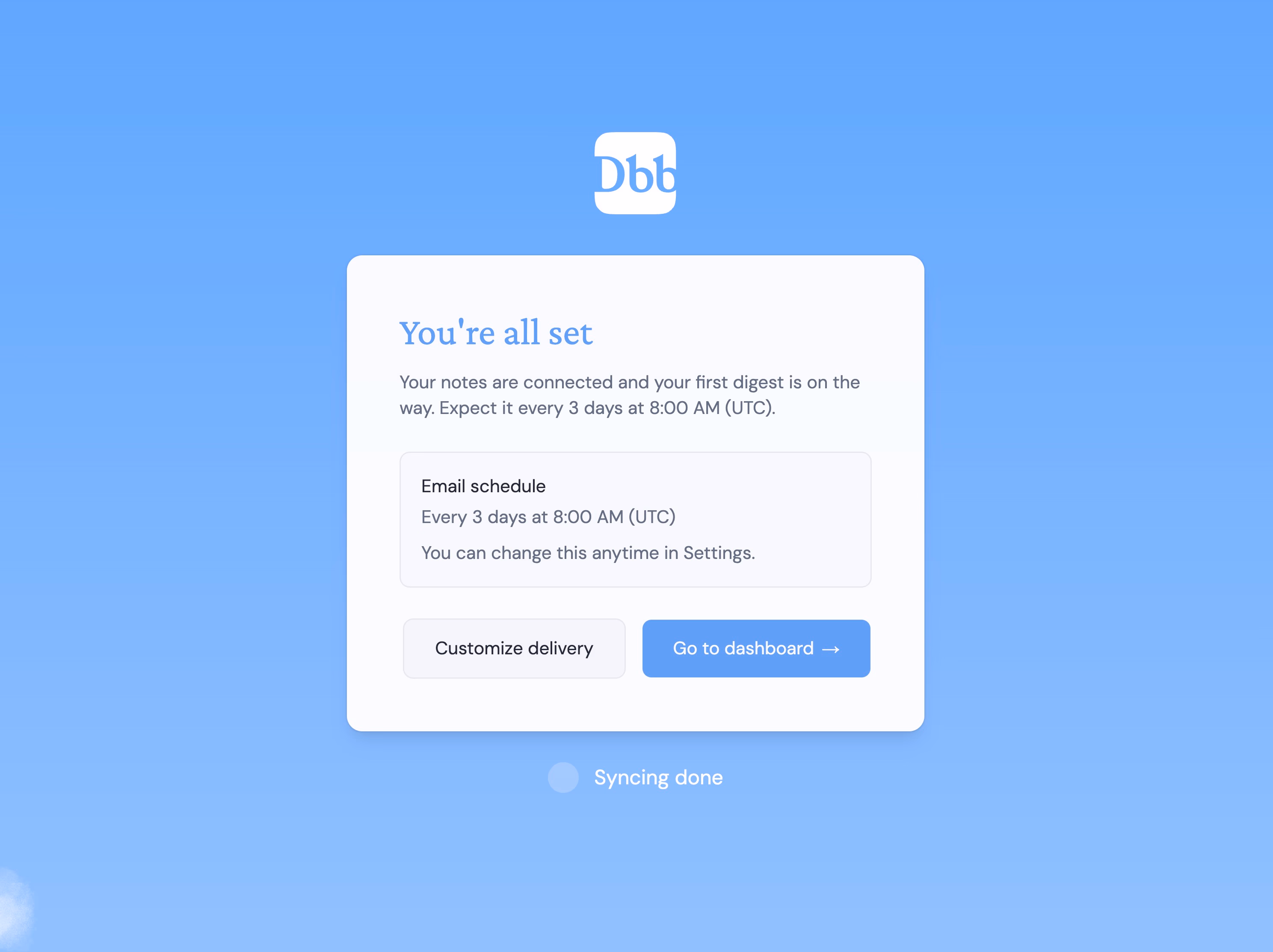 You're all set screen